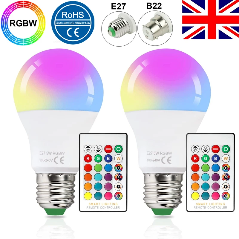 RGB LED Light Lamp Bulb E27 B22 16 Colour Changing Remote Control Bayonet Screw - Image 2 of 4