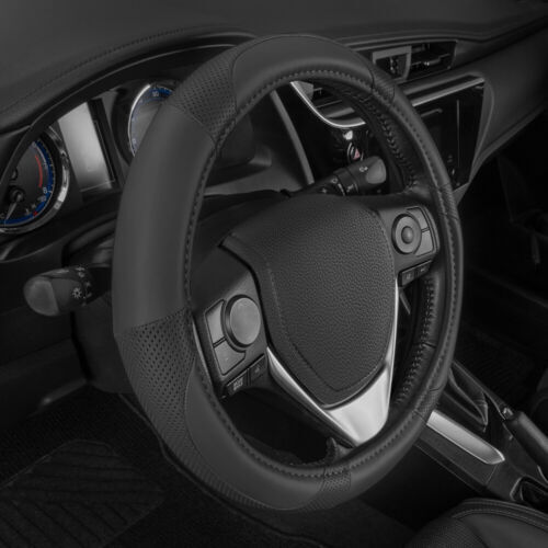 Cubierta de volante de cuero perforado negra con agarre cómodo de Motor Trend - Imagen 3 de 6