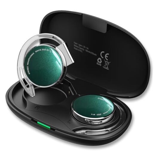 On Ear Headphones Bluetooth V5.3, Ear Clip on Headphones green&silver&black-image
