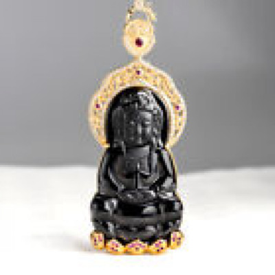 Burmese Jadeite Guanyin Pendant Jade Man Natural Necklace 925 Silver Black