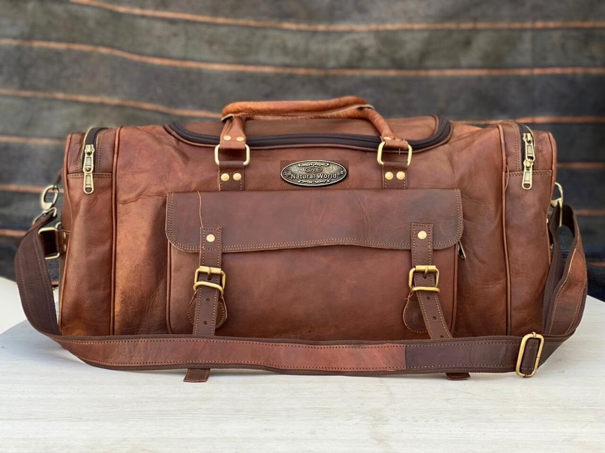 Men's Real Bull Leather Travel Luggage Gym Weekend Handle Duffel