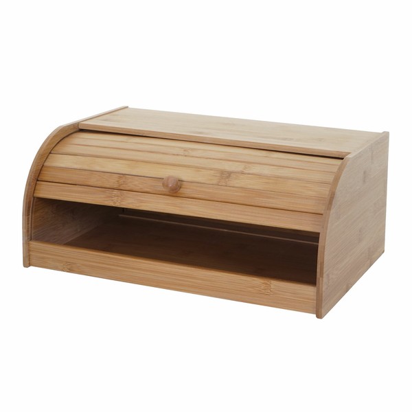 Brotkasten HWC-B80, Brotkiste, Bambus Rolldeckel, 17X40X28Cm, Ohne Schublade-image