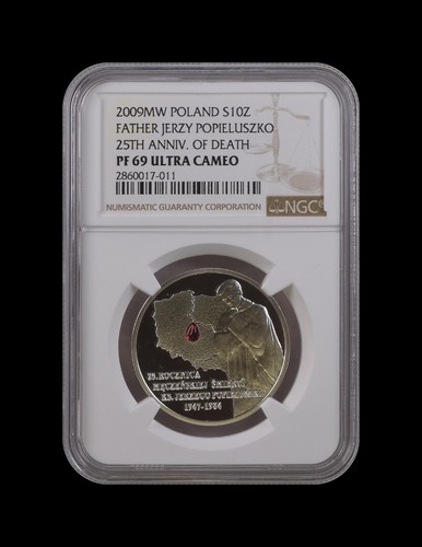 POLAND. 2009, 10 Zlotych, Silver - NGC PF69 - Jerzy Popiełuszko, Crystal - Picture 2 of 5