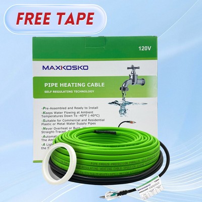 60FT MAXKOSKO Energy-efficient, Self-Regulating Pipe Heat Tape for Water Pipes