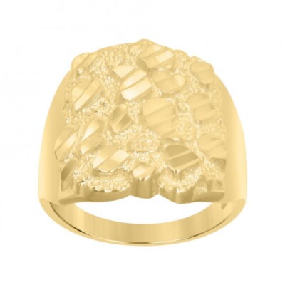 Men 925 Sterling Silver Yellow-Tone Diamond-Cut Nugget Ring