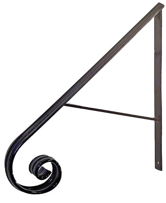 Black Metal Railing 22'' HANDRAIL IRON SAFETY Outdoor 2 Steps Rails Post Mounts