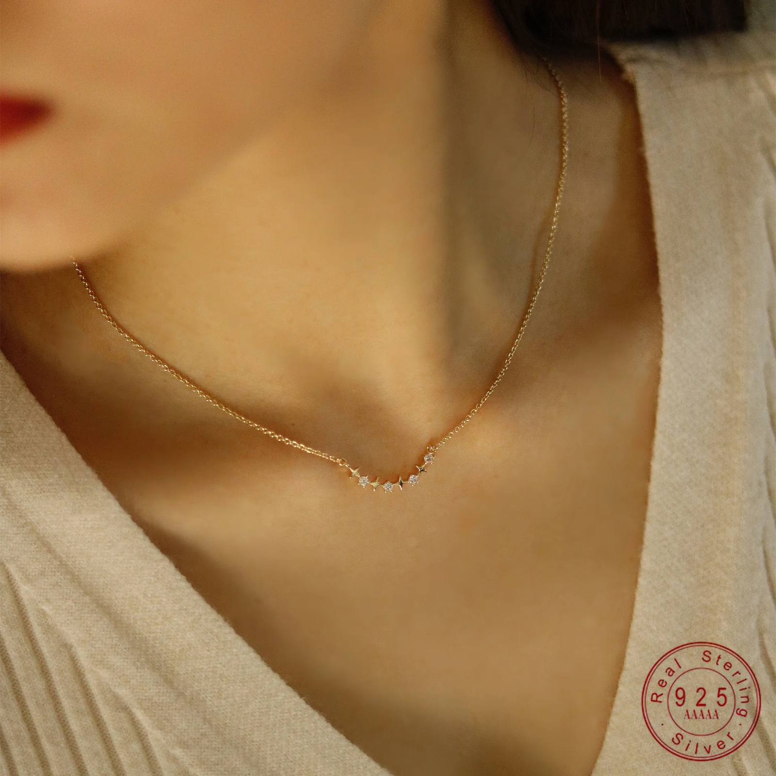 925 Sterling Silver   Gold  Star Pendant Necklace Stackable Neck   Women s