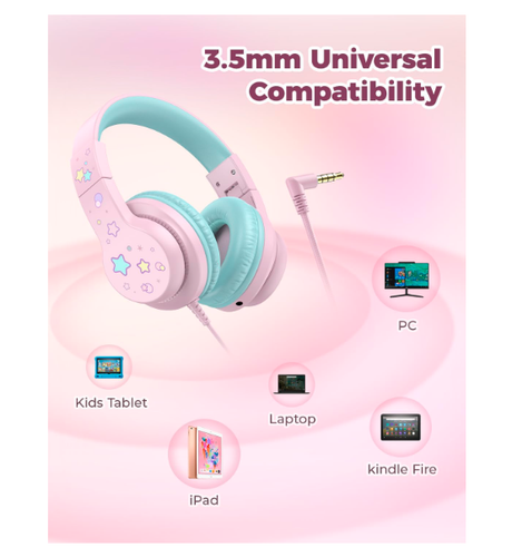 iClever Kids Headphones for School Travel, Safe Volume, Over-Ear Girls Boys - Picture 9 of 10