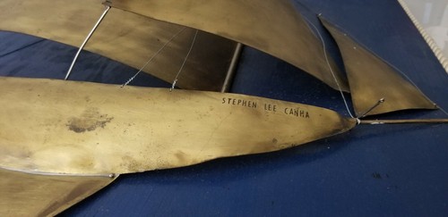 Metal Wall Art Sailboat Sculpture on Painted Board mid century nautical decor. - Picture 10 of 10