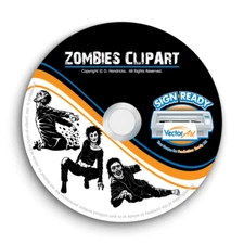 ZOMBIES CLIPART-VECTOR CLIP ART-VINYL CUTTER PLOTTER IMAGES &T-SHIRT GRAPHICS CD