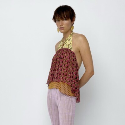 Zara halter peplum boho hippie Festival multicolor blouse Size Large NWT