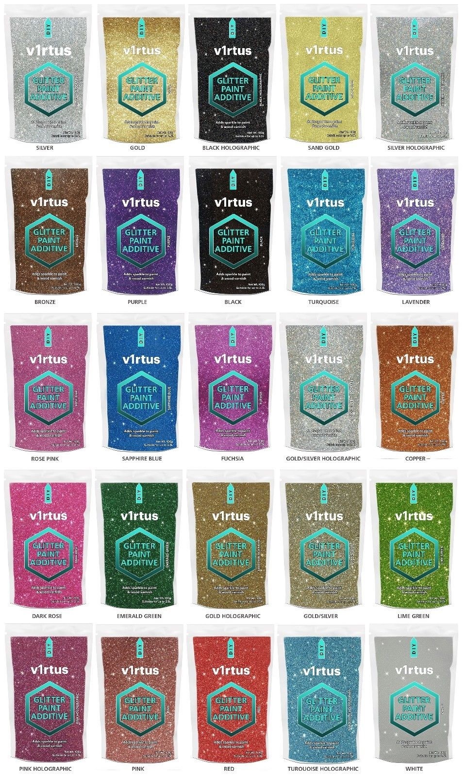 v1rtus Gold & Silver Glitter Paint Additive 100g for Emulsion Paint