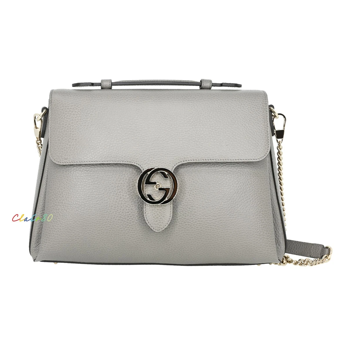 GUCCI DOLLAR CALFSKIN INTERLOCKING GG MEDIUM SHOULDER BAG GREY