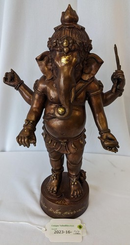 Hindu Ganesh Lord Statue Figure 8.5"Wx14"H with 3.5" Round Base Broken See Pics - Picture 2 of 16