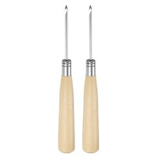 2pcs Handwork Sewing Awl Wooden Handle Crochet Hook Punch Hole Tool, Log Color