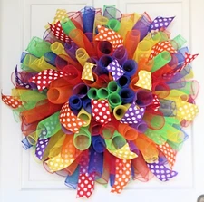 XL Curly Rainbow Mesh Wreath, 29” Door Décor, Back To School Birthday, LGBT