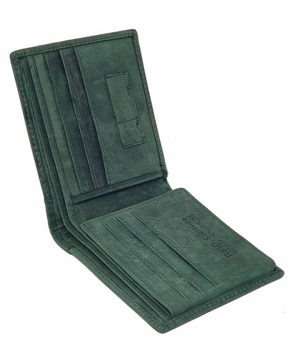StarHide RFID BLOCKING Mens Distressed Green Leather Wallet Zip Coin Purse 1145 - Picture 3 of 7