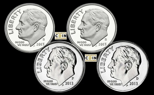 2013 S,S,P,D Dimes Silver Proof S Proof Denver BU And Philly BU Roosevelt Dimes