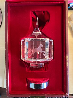 STEUBEN CRYSTAL REVOLVING CAROUSEL, SIGNED, WITH BOX
