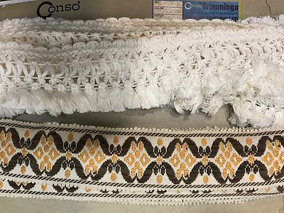 11 Yards Vtg Trim Embroidered Brown Gold Lace Crochet Ivory Appliqué Conso Craft