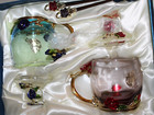 BREW TO A TEA fancy tea cups with glass lids & matching spoons NOS!! Gift set — photo 2