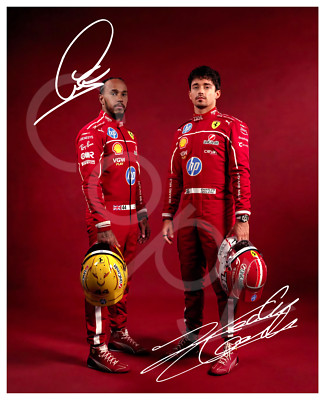Lewis hamilton Charles Leclerc signed 7x5 Pre Print Foto Ferrari F1 2025