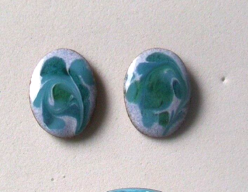 Enamel on Copper SMALL OVAL POST EARRINGS- TURQUOISE/TEAL COLOR ENAMEL