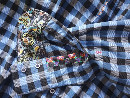 Robert Graham Blue & Black Check Shirt Men's Size L Embroidery Paisley - Picture 12 of 13