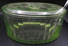 Vintage Green Uranium UV Vaseline Glass Refrigerator Dish with Lid Glows OVAL — photo 2