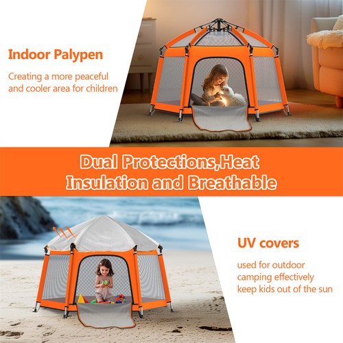 Baby Playpen Beach Tent Foldable with Canopy Travel Bag Mosquito Net Pop Up Pack - Picture 10 of 16