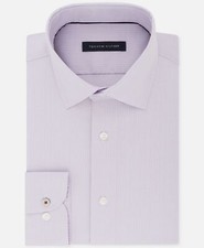  80 Tommy Hilfiger Mens Slim-Fit Purple Long-Sleeve Stretch Dress Shirt 15 34/35