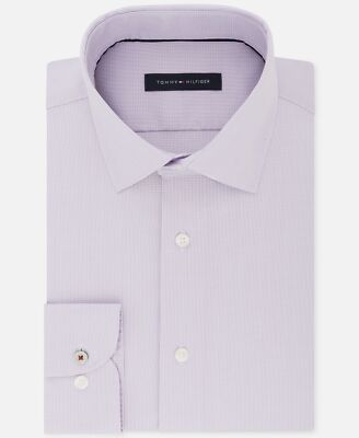 $80 Tommy Hilfiger Mens Slim-Fit Purple Long-Sleeve Stretch Dress Shirt 15  34/35 | eBay