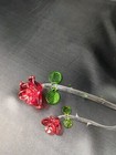 2 Red Glass Rose Figurines Figure Flower Hand Blown Clear Green Red ...