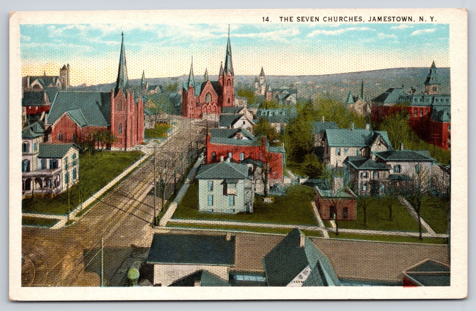 Birdseye Street View The Seven Churches Jamestown NY Postcard UNP eBay