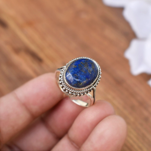 Silverly Sterling Silver Flat Top Ring – Oval Simulated Lapis Lazuli Gemstone In 925 Silver For Women - View #5