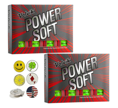 Volvik POWER SOFT Golf Balls 24 (2 Dozen) Bundle with 5 Ball Marker, 1 hat Clip 