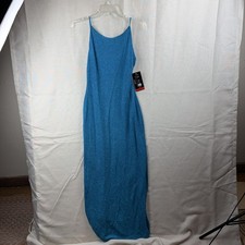 J.R. Nites Petites Dress Womens 4P Blue Glitter Slip Maxi Side Slit Formal Y2K