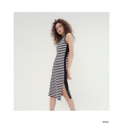 rag & bone Brit Black/White Striped Crew Neck Side Slit Midi Tank Dress XS