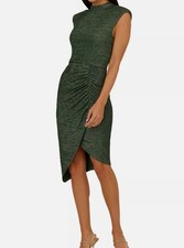 Adrianna by Adrianna Papell Women's Green Metallic Mock-Neck Sheath Dress Size 8