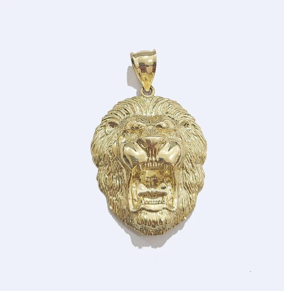 Lion Head Pendant 10k Gold Men Charm Hip Hop Jewelry King Face 10kt Yellow Gold - Image 2 of 4