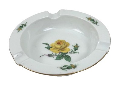Aschenbecher Ascher Meissen 2. Wahl gelbe Rose Blumen Blüte D. 12,6 cm