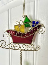 Stained Glass Christmas Sleigh Gifts Sun Catcher 8  Window Ornament Metal Bell
