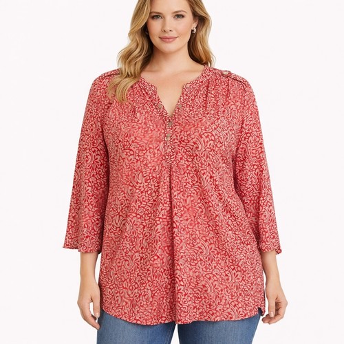 Eddie Bauer Womens Boho Floral Tunic Top Size XXL 100% Cotton 3/4 Sleeve Artsy
