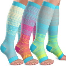 Open Toe Compression Socks Women Men-3 Pairs 20-30 mmHg Knee High Stockings...