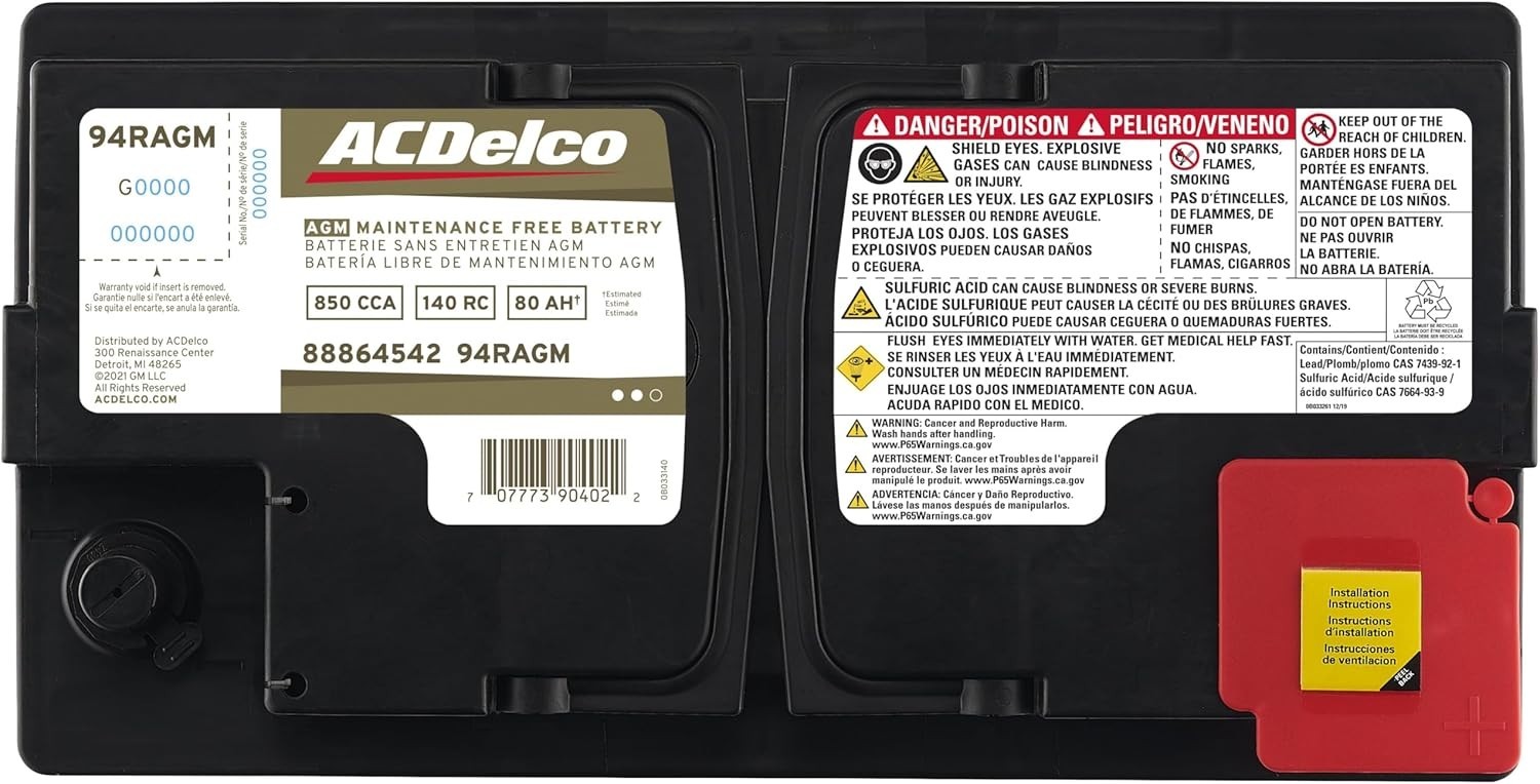 ACDelco Gold 94RAGM (88864542) 36 Month Warranty AGM BCI Group 94R Battery