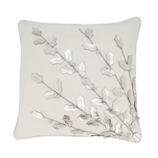 Metallic Poinsettia Branch Design Holiday Cotton Poly Filled Throw Pillow, Si...