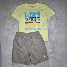 Converse All Star Short Sleeve Tee Short 2Pc Set Yellow/Khaki boys Size 7 NWT