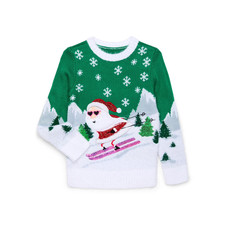 Holiday Time Girls Sweater Size XS 4-5 Green Skiing Santa Christmas Embellished
