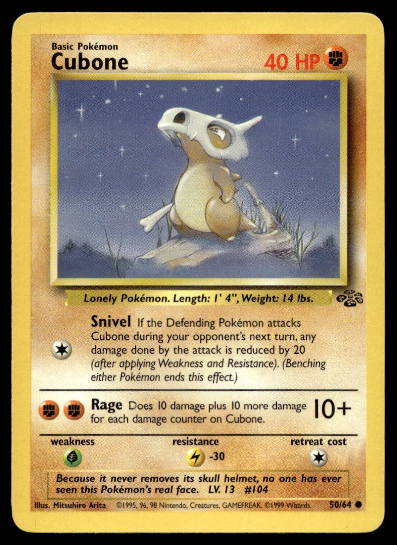 Cubone 50/64 Pokemon Card Jungle Common 40 HP Lightly Played GY