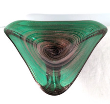 Vtg MURANO Glass Bowl Green Aventurine w/ Ros...